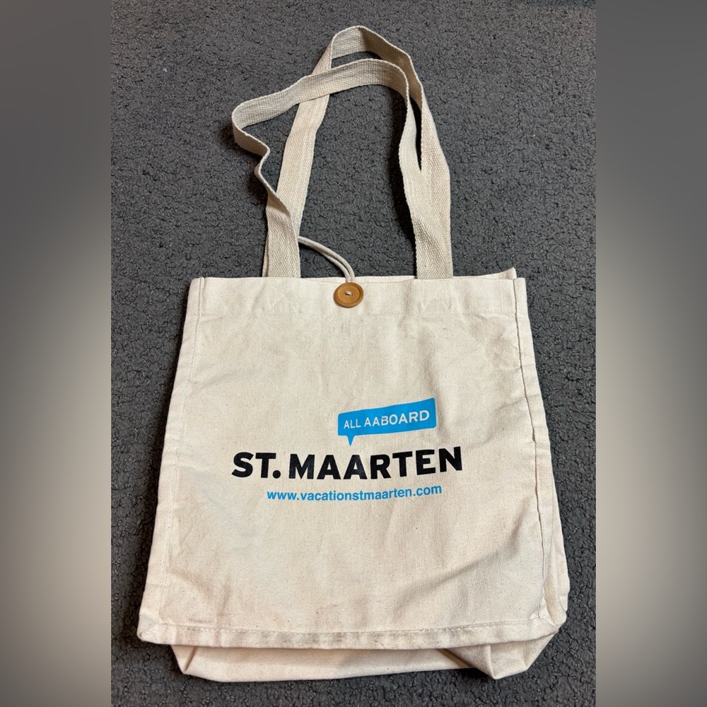 St Maarten All Aboard Canvas Tote Bag Vacation 12.5” x 13” x 8”